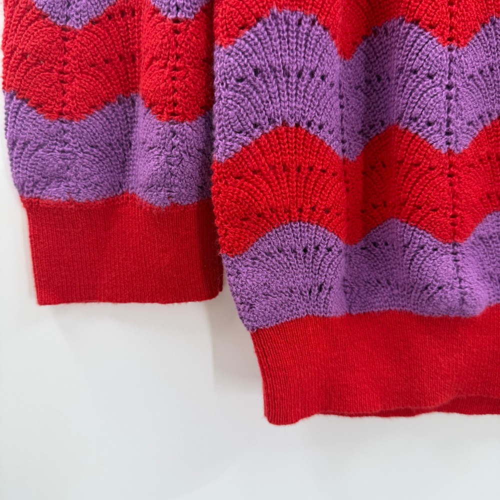 Ann Taylor Red Purple Wavy Chevron Pointelle Knit Sweater Womens Medium NWT - Picture 9 of 13